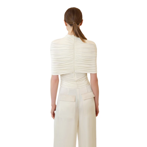 jersey mock neck ruched top