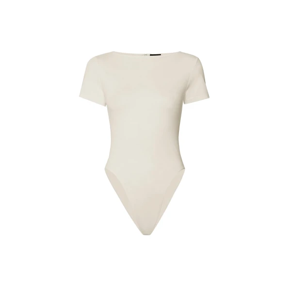 Jersey Short Sleeve Boatneck Bodysuit in Cream