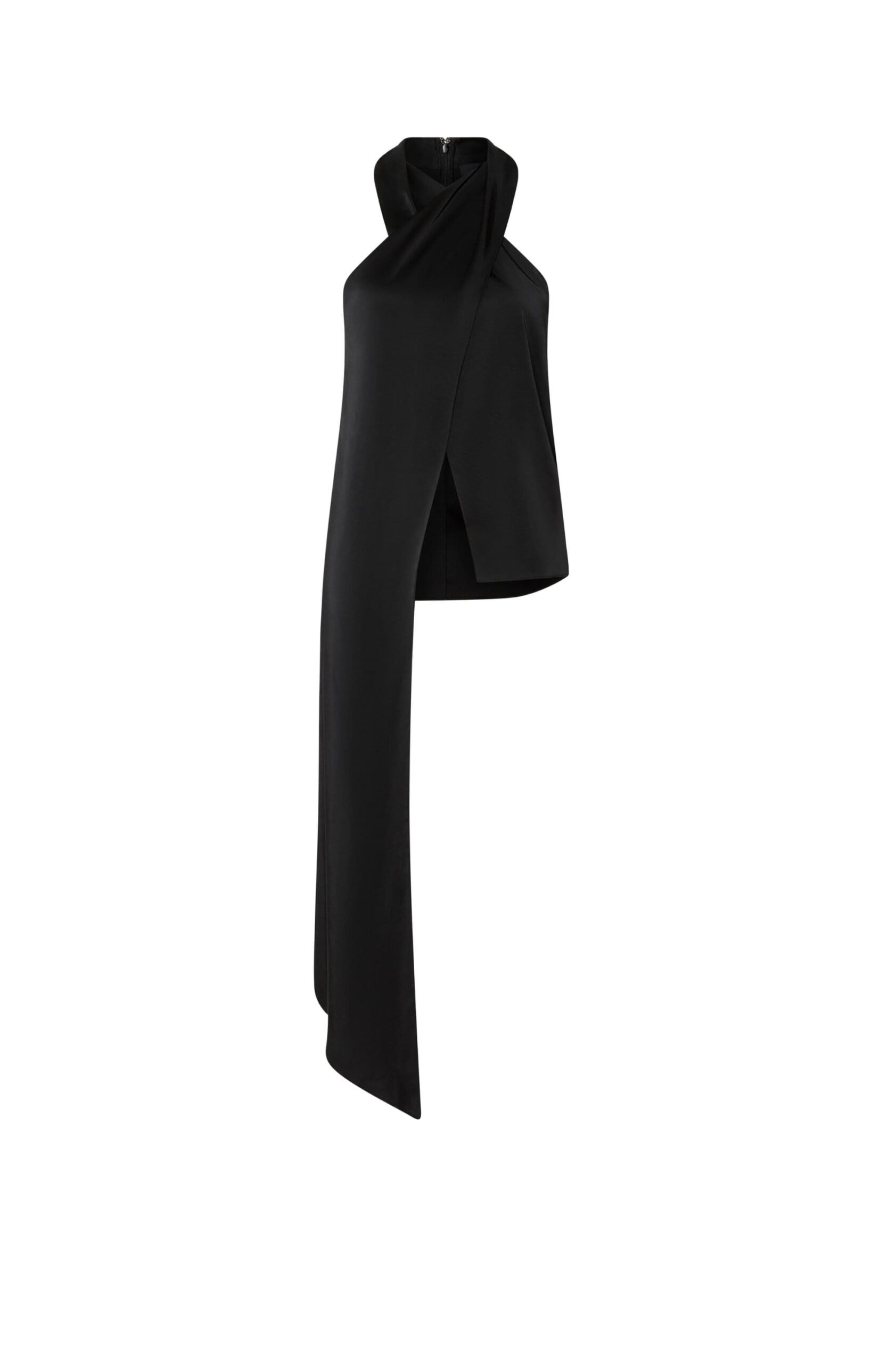 Lightweight Satin Cross Halterneck Sash Top in Black