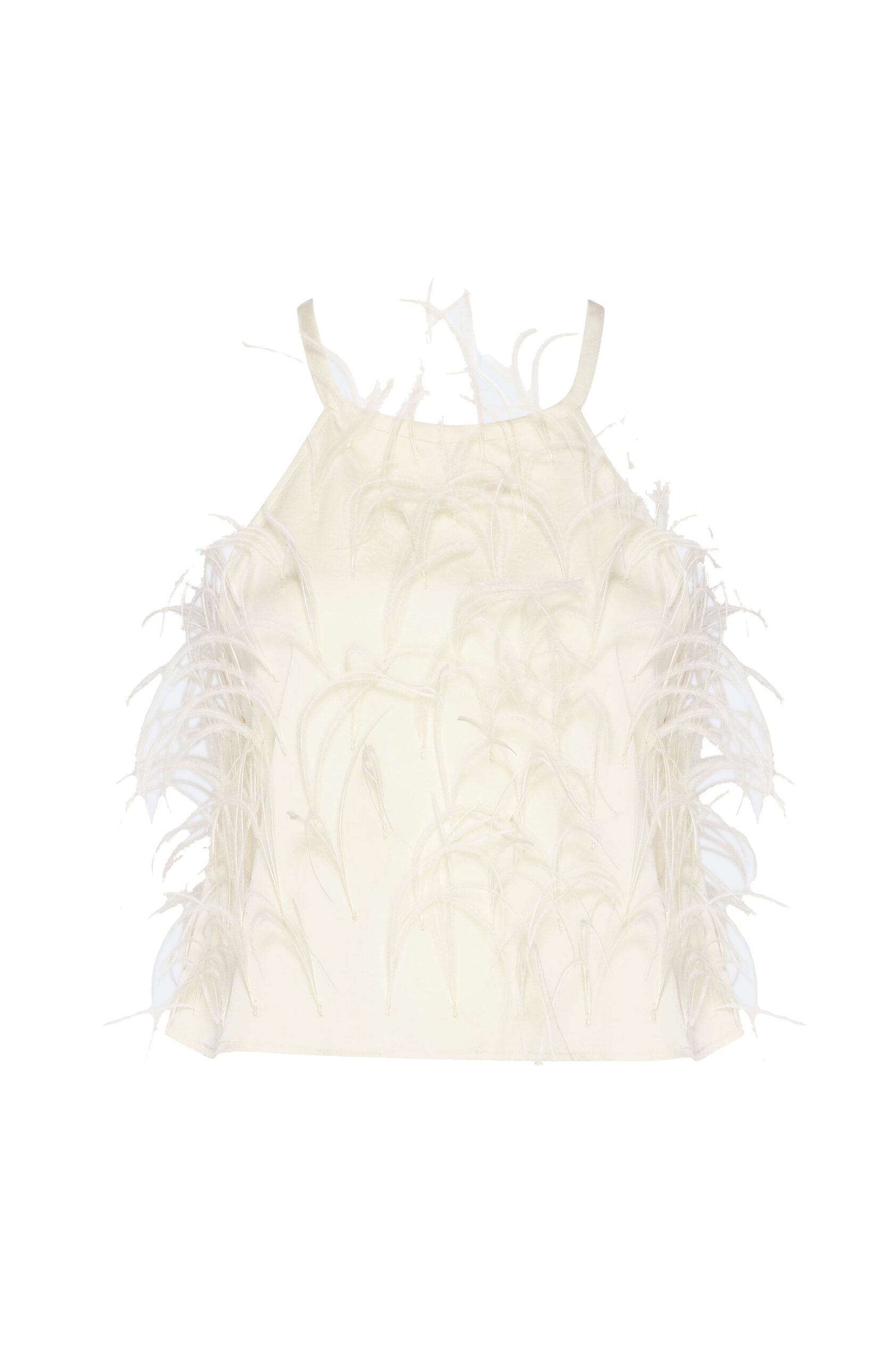 Lightweight Satin Halter Cami With Feathers in Cream