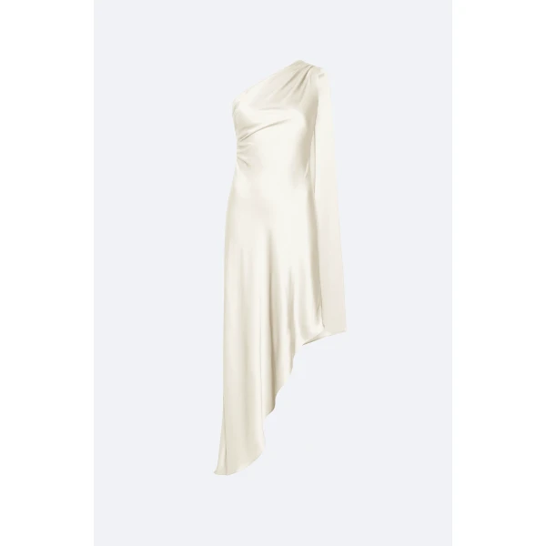Lightweight Satin One Shoulder Dress in Cream