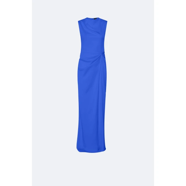 Lightweight Satin Sleeveless Gown With Tucks in Royal Blue