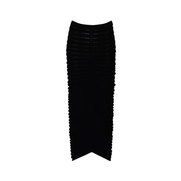 Matte Viscose Wide Ribbed Skirt in Black