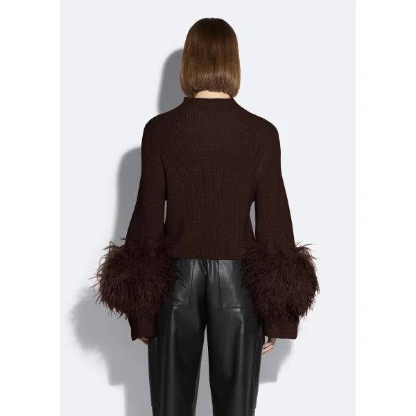 merino mock neck sweater with feathers