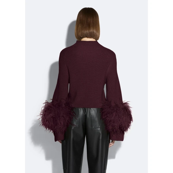 merino mock neck sweater with feathers