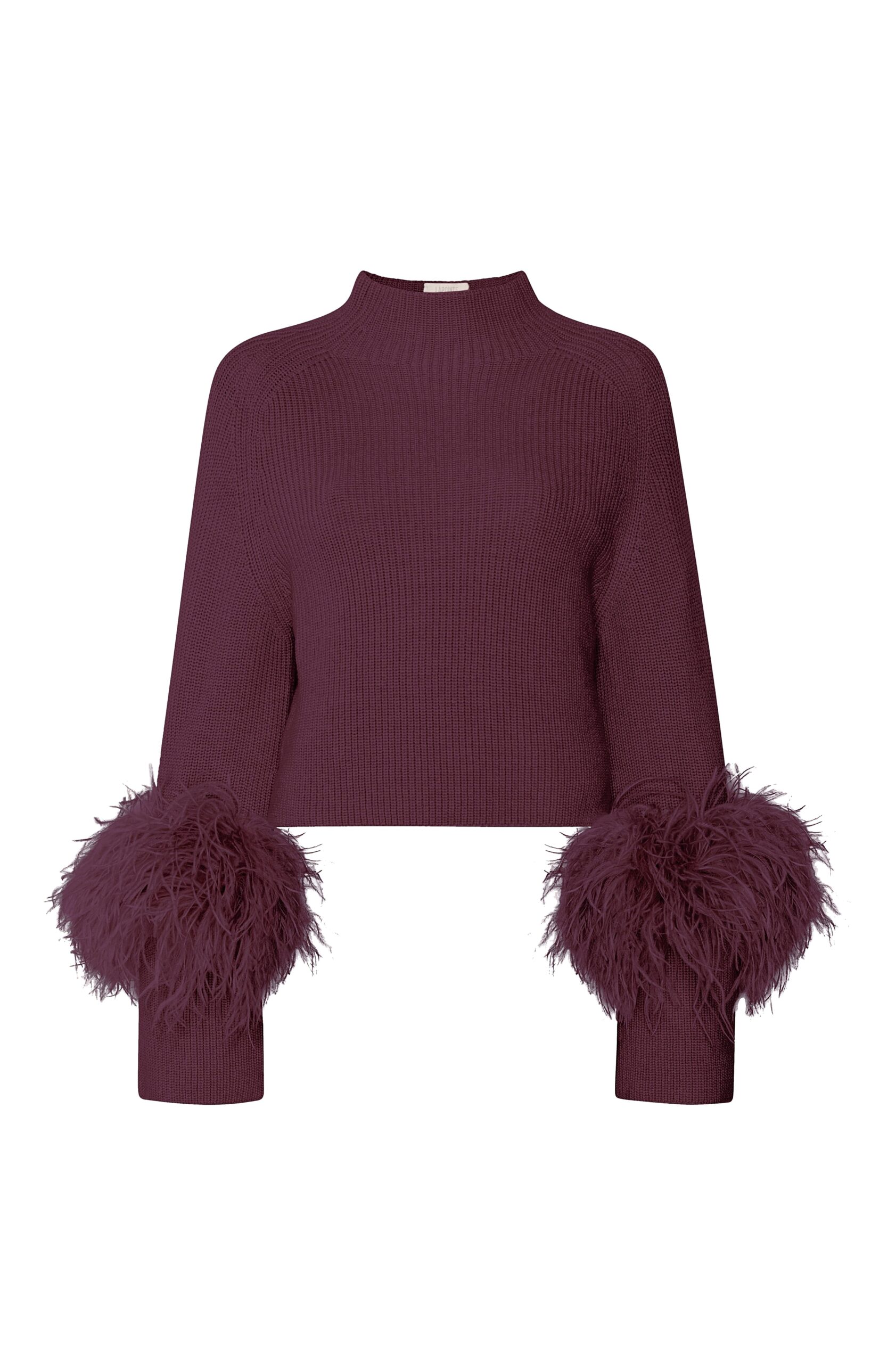Merino Mock Neck Sweater With Feathers in Mulberry