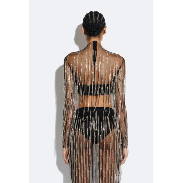 mesh diamond fringe cropped top