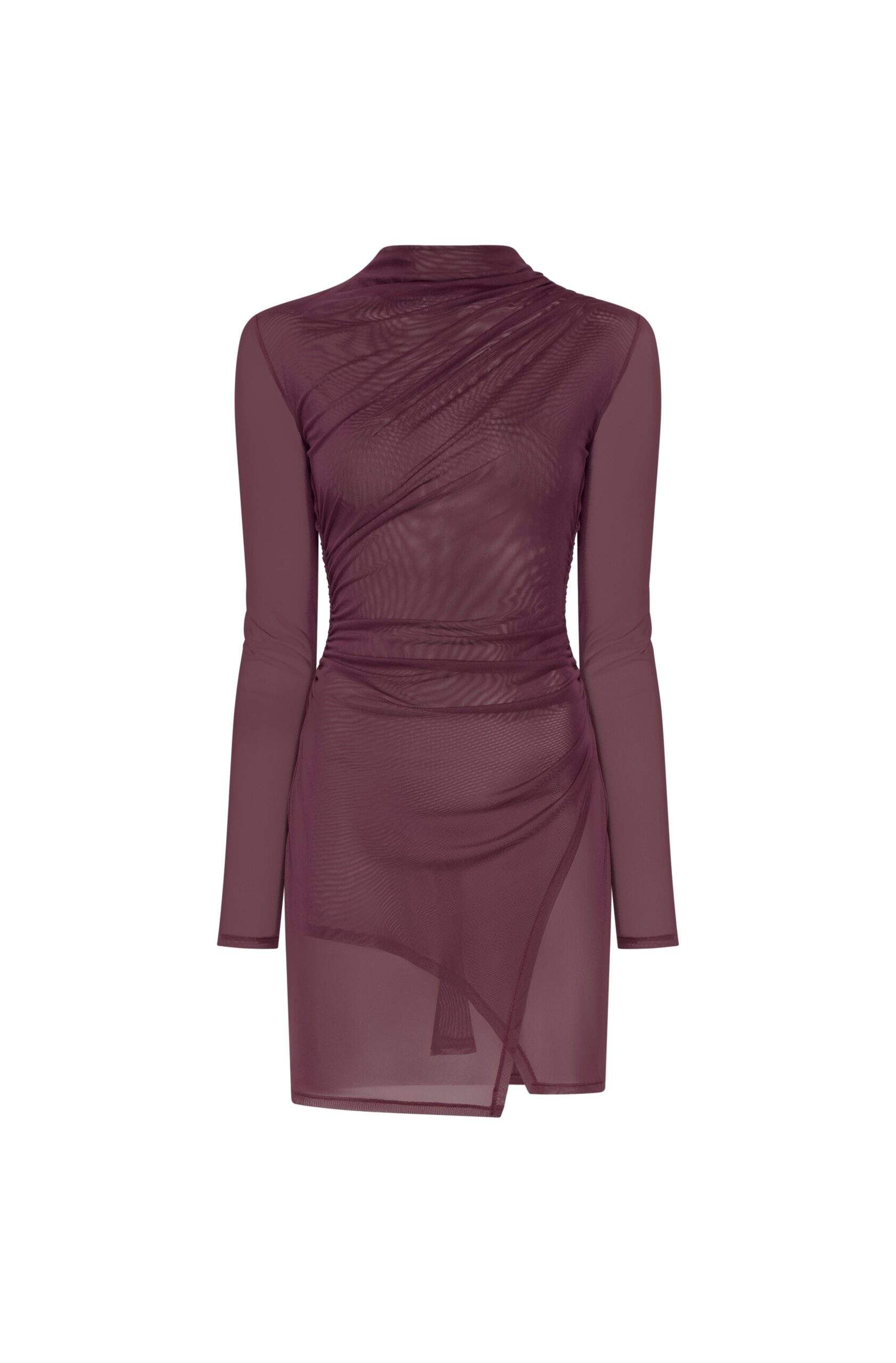 Mesh Draped Mini Dress in Mulberry