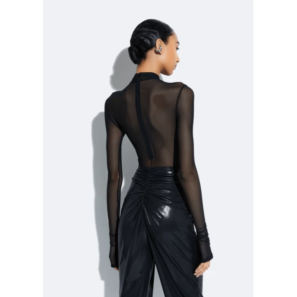 mesh mock neck bodysuit