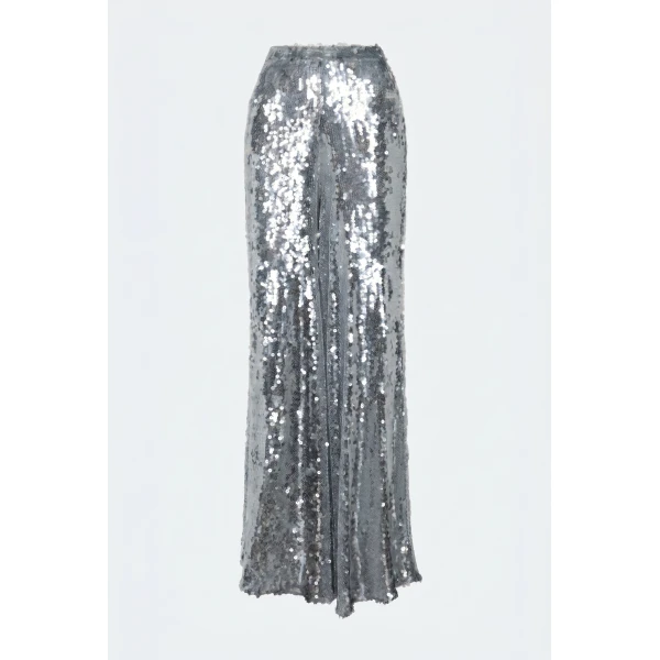 Mesh Sequin Wide Leg Pant in Black