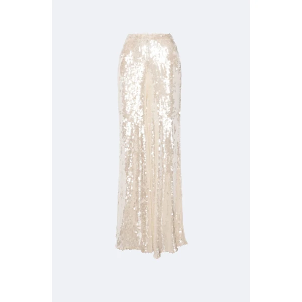 Mesh Sequin Wide Leg Pant in Ecru