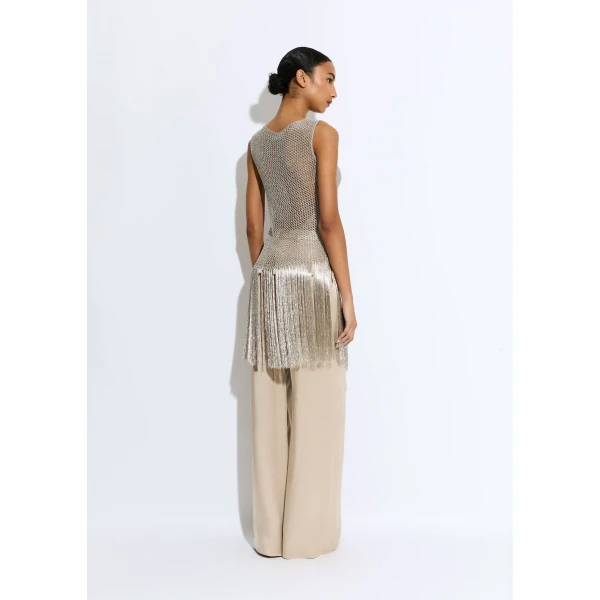 metallic netting fringe asymmetric top