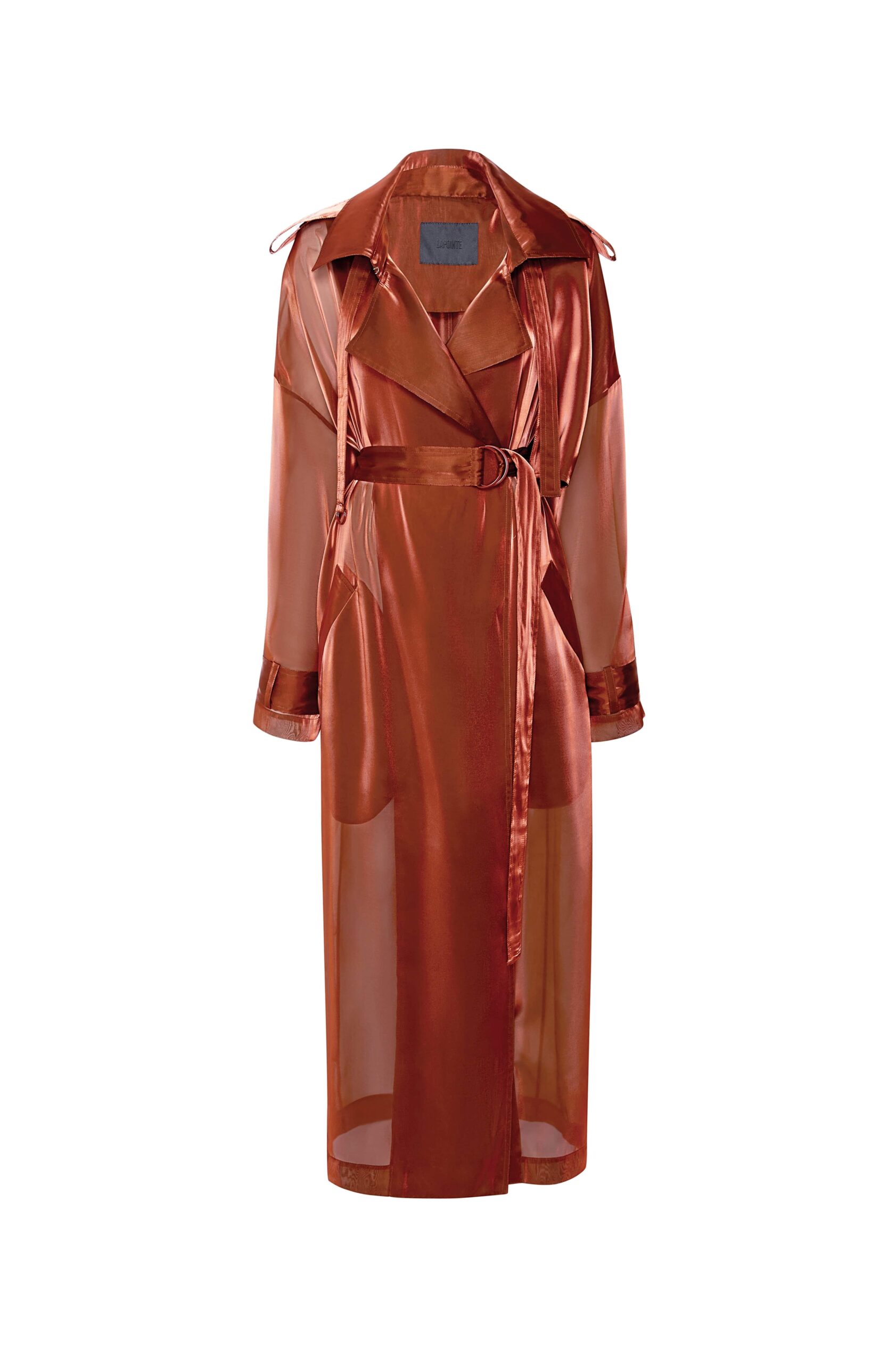 Metallic Organza Double Breasted Trench in Rust