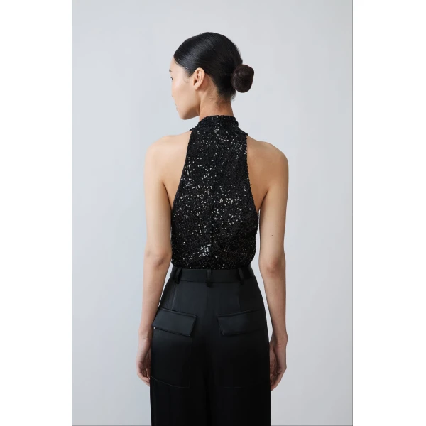 mini stretch sequin halter cutout bodysuit