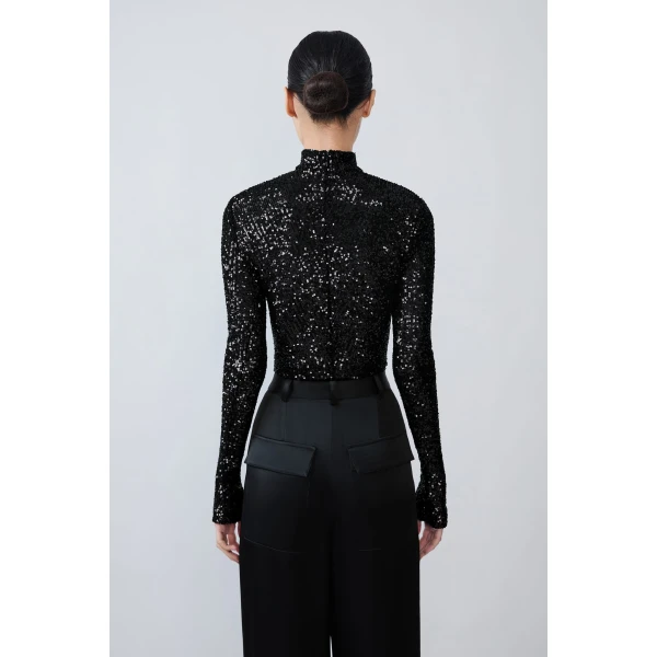 mini stretch sequin mock neck bodysuit