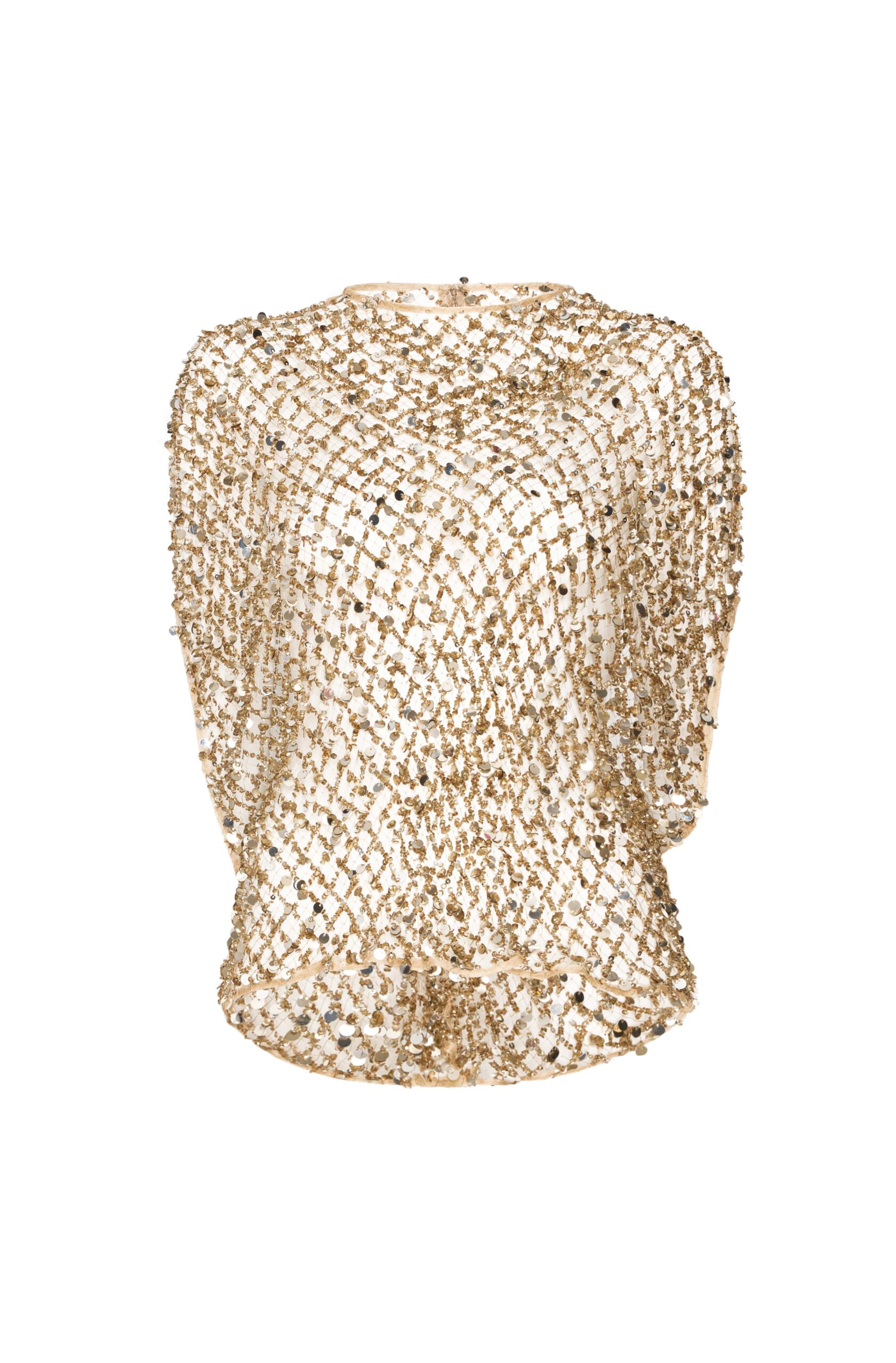 Net Mesh Sequin Cape Tee in Pale Gold