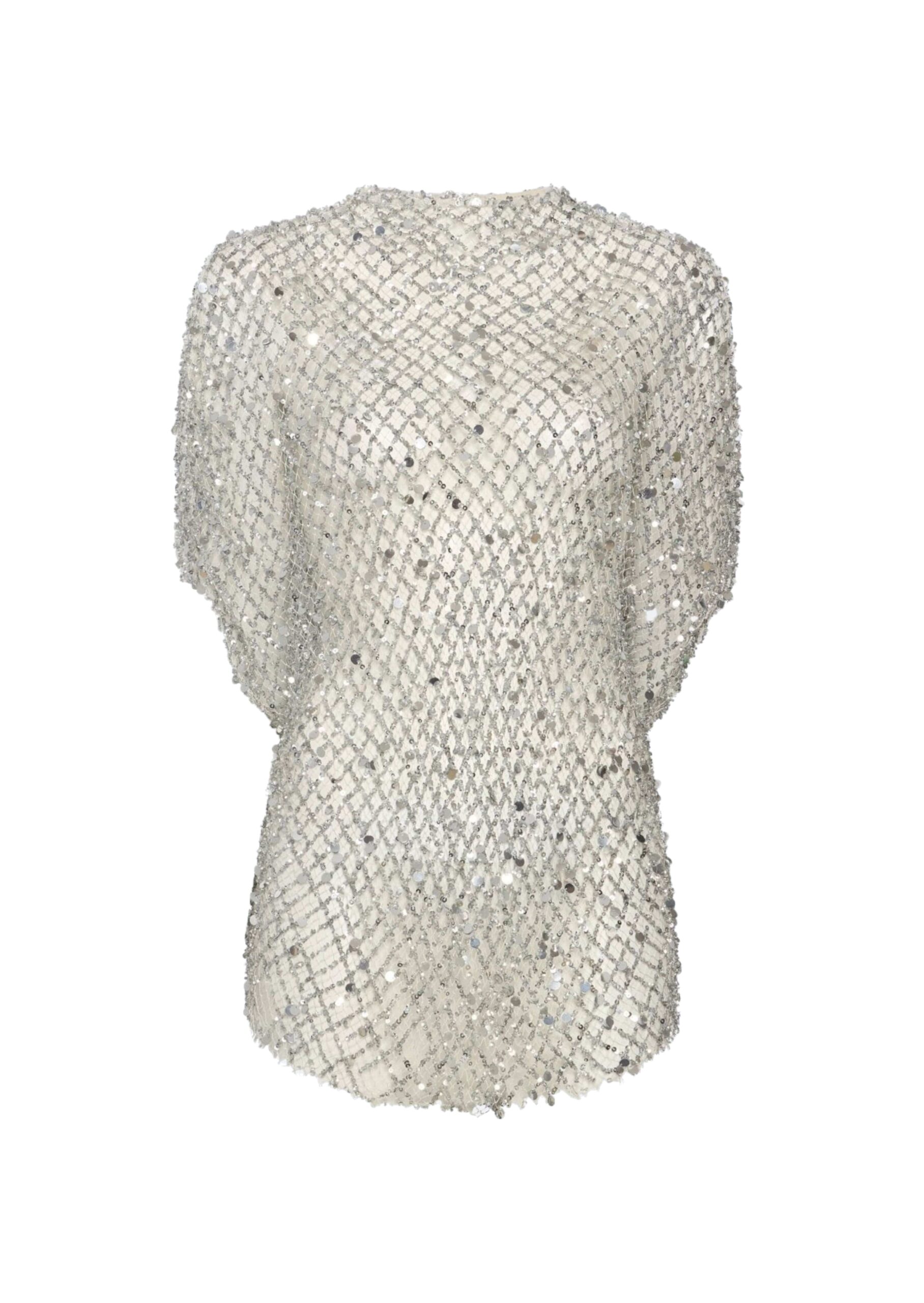 Net Mesh Sequin Cape Tee in Silver