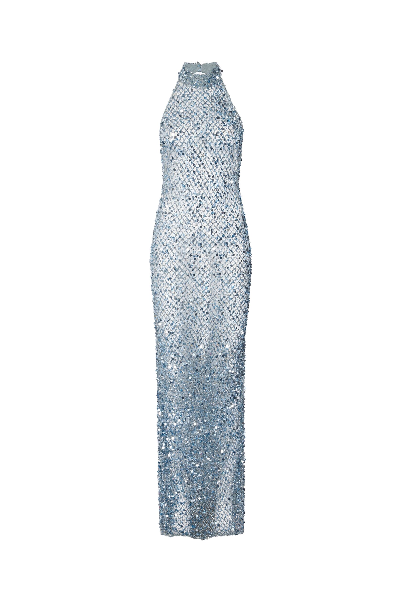 Net Mesh Sequin Gown in Cloud
