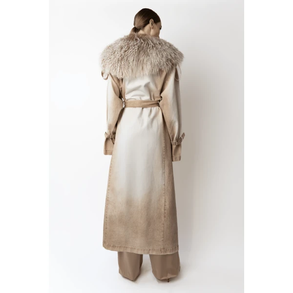 pigment denim base relaxed trench with shearling
