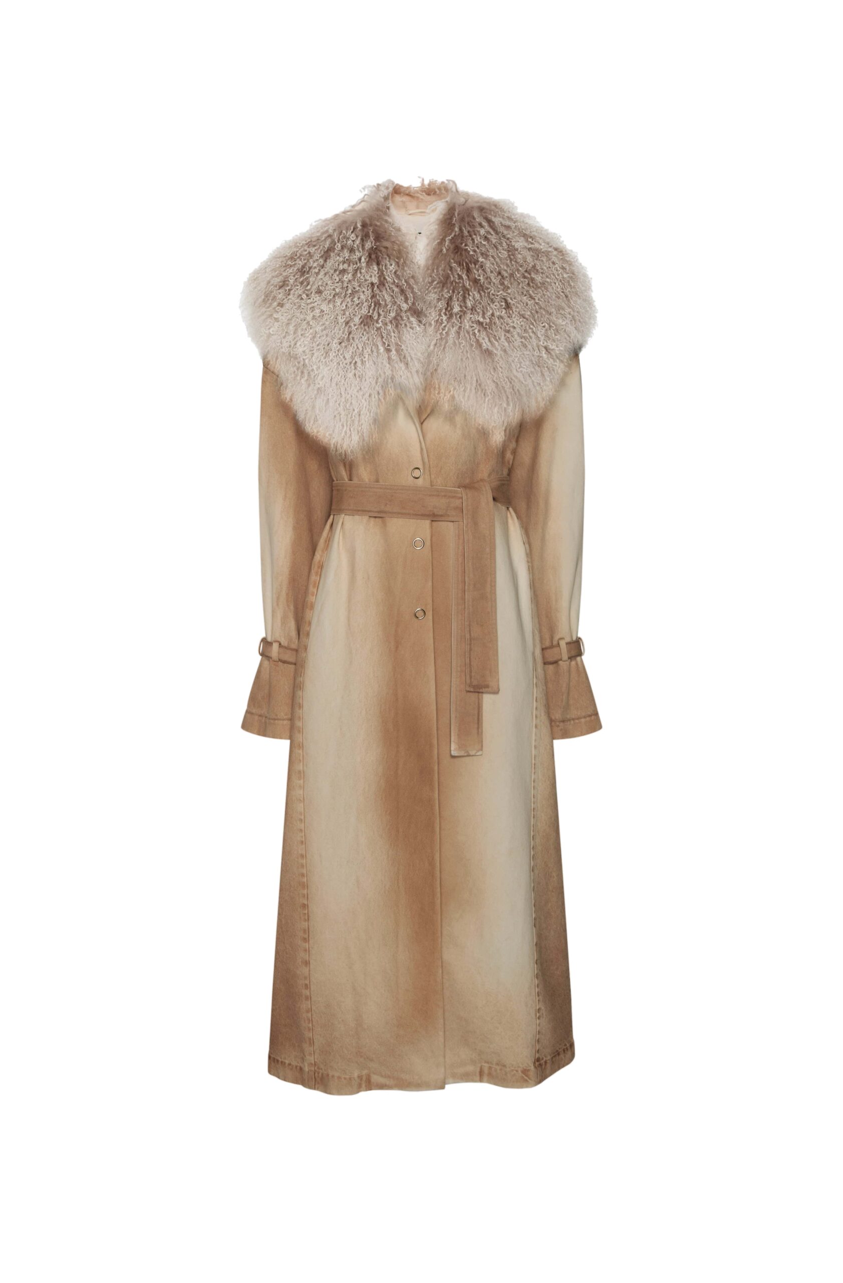 Pigment Denim Base Relaxed Trench With Shearling in Oat/Cream