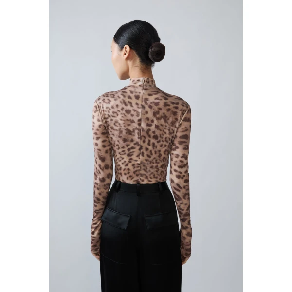 printed jersey mock neck bodysuit