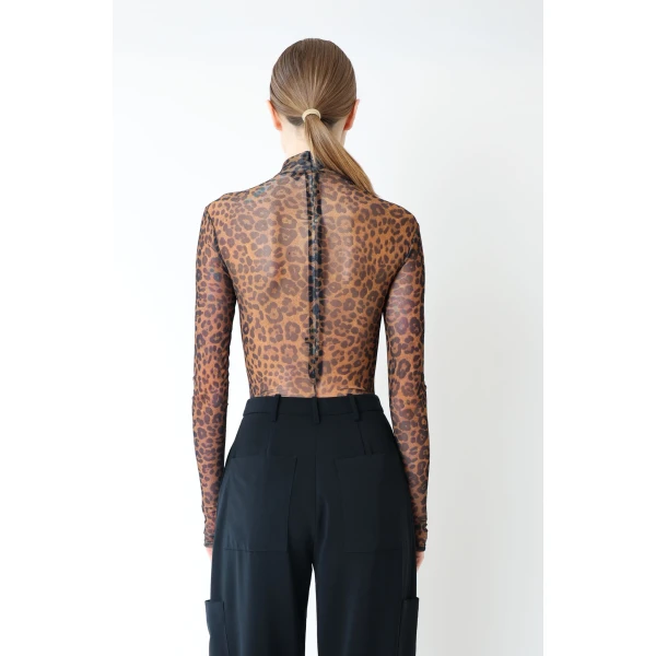printed mesh mock neck bodysuit