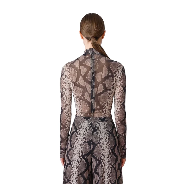printed mesh mock neck bodysuit