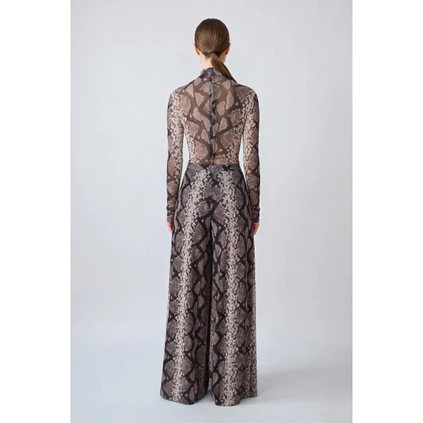 printed mesh wide leg pant