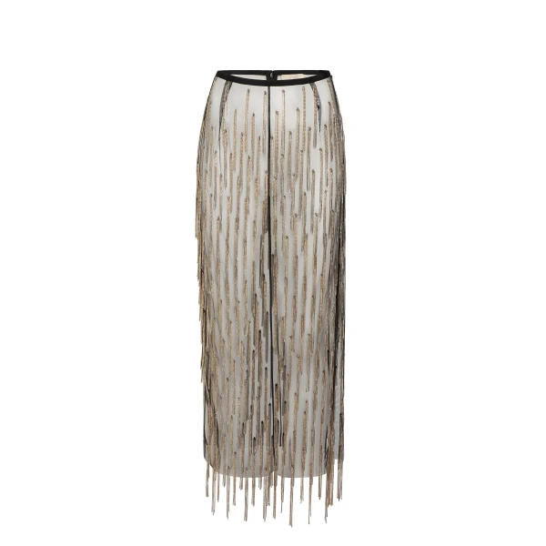 Rhinestone Fringe High Waist Skirt in Black / Bronze