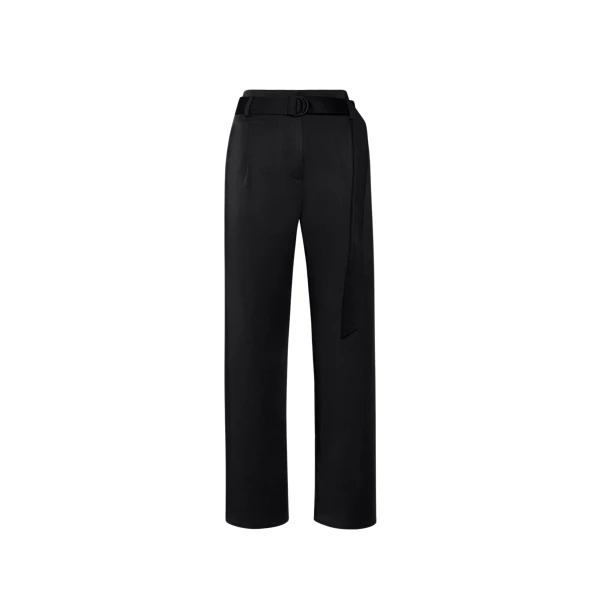Satin Belted Cropped Pant in Black