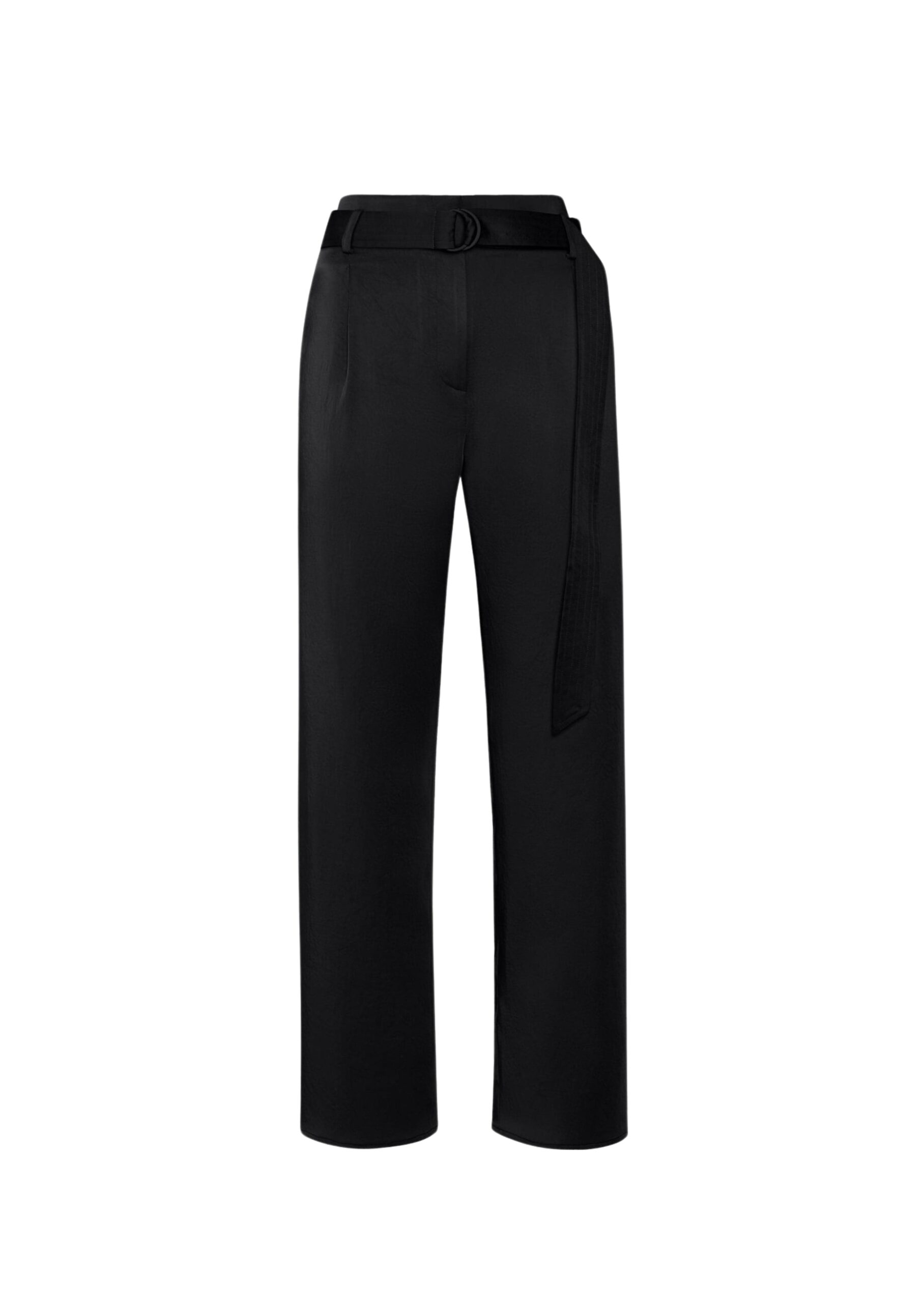 Satin Belted Cropped Pant in Black