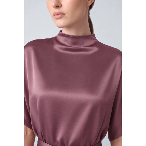 LaPointe Satin Cape Tee in Dark Mauve, view 4