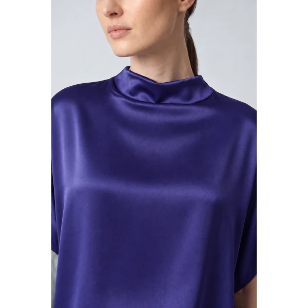 LaPointe Satin Cape Tee in Indigo, view 4