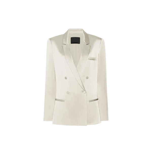 Satin Double Breasted Blazer in Cream