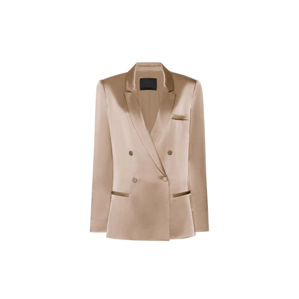 Satin Double Breasted Blazer in Oat
