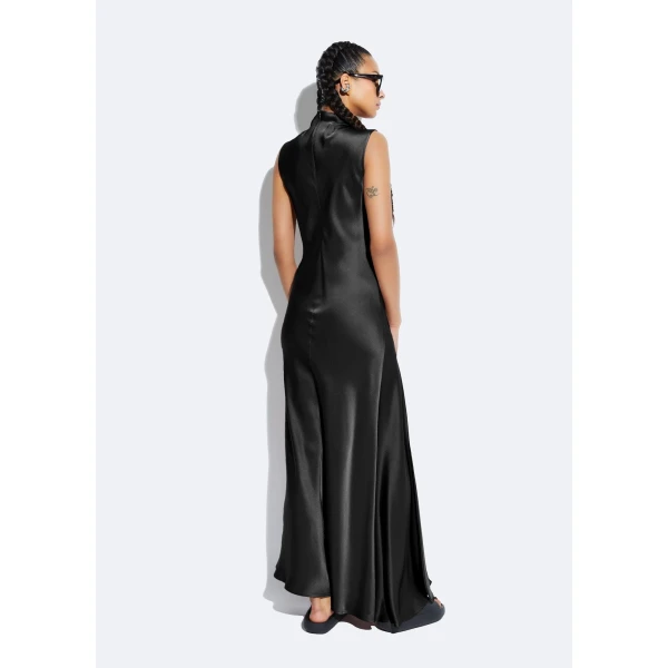 satin drape neck sleeveless dress