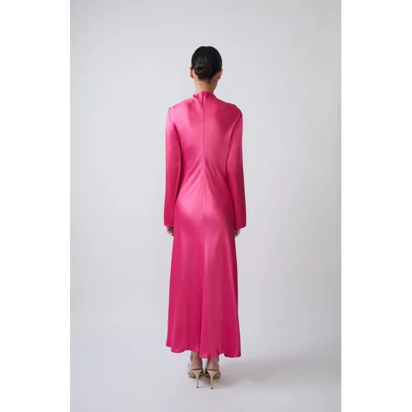 satin draped neck bias dress
