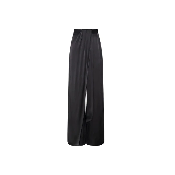 Satin Draped Relaxed Pant in Black