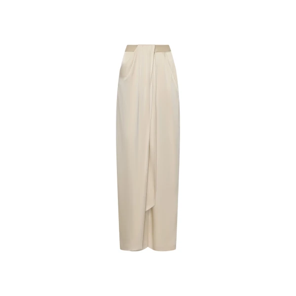 Satin Draped Relaxed Pant in Sand