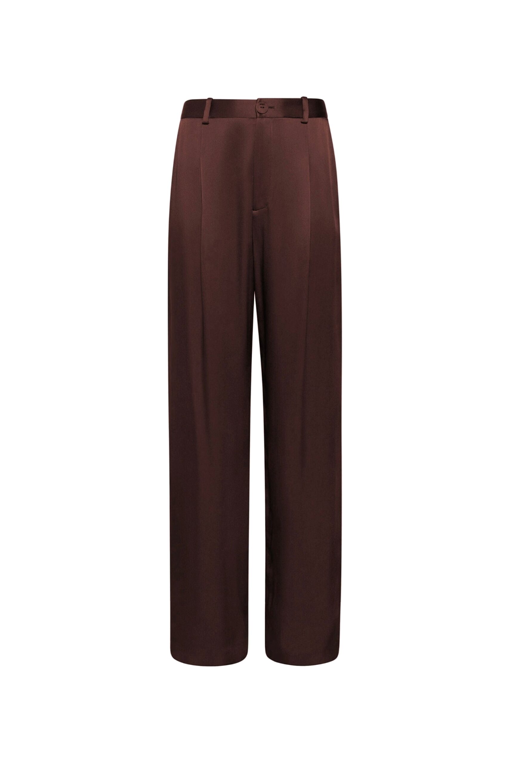 Satin Relaxed Pleated Pant in Chocolate