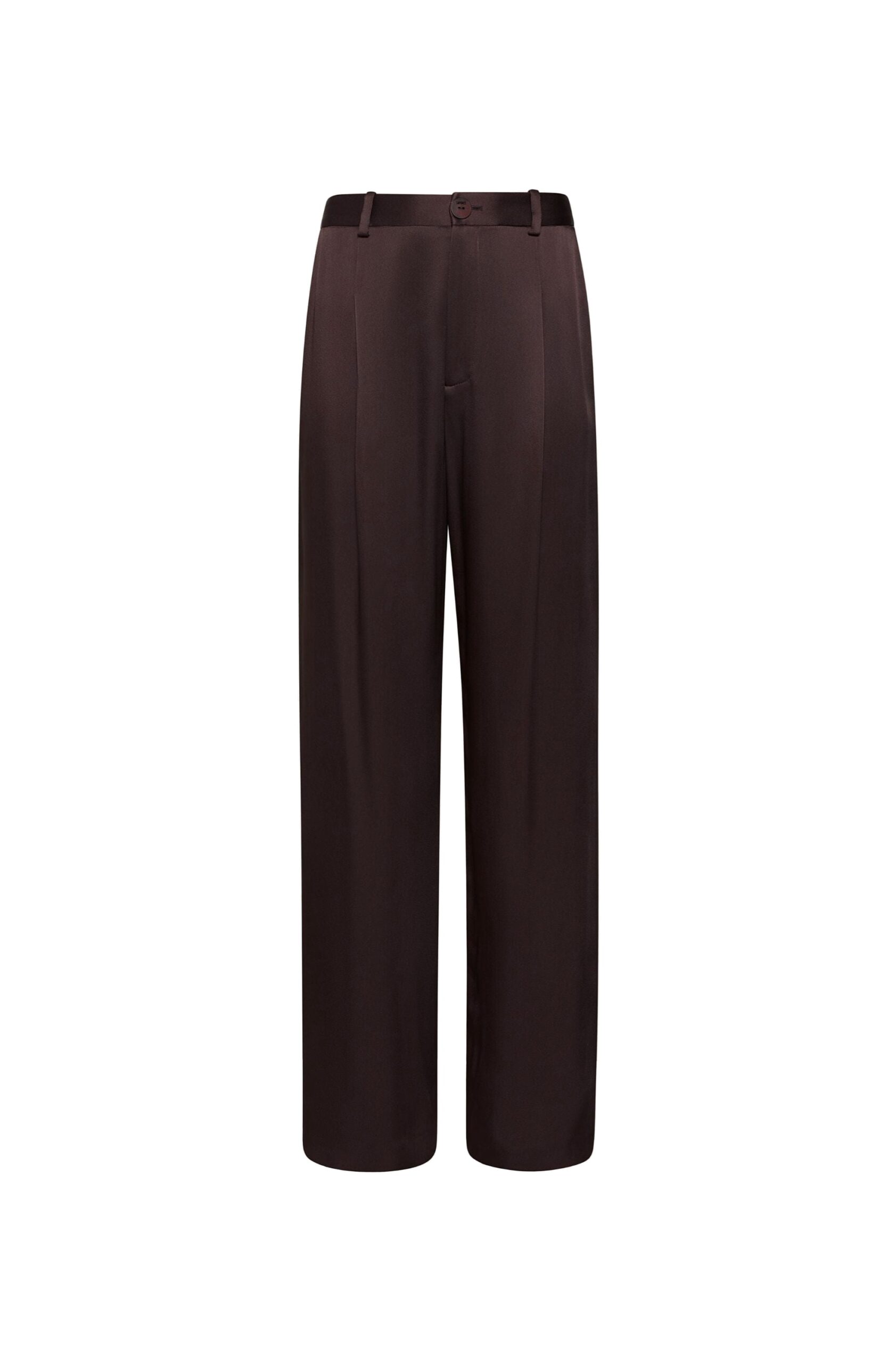 Satin Relaxed Pleated Pant in Dark Brown