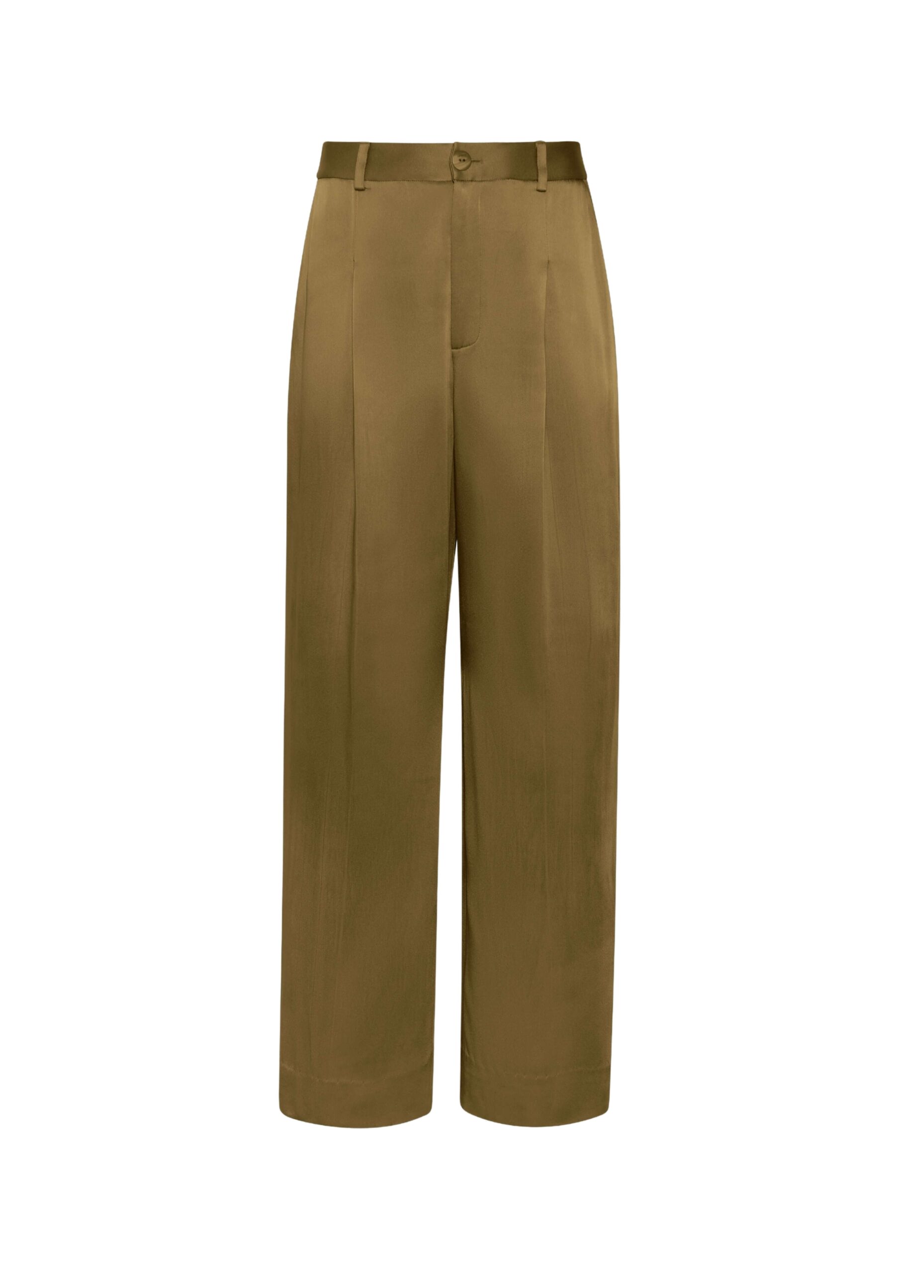 Satin Relaxed Pleated Pant in Dark Olive