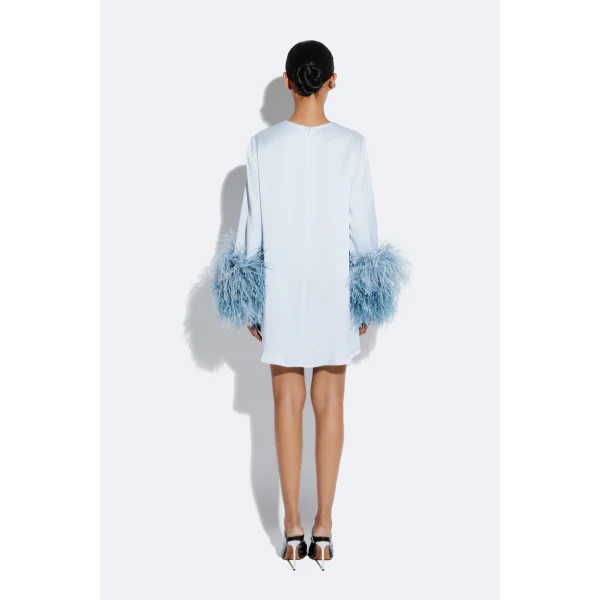 LaPointe Satin Shift Dress With Feathers in Cloud, view 4