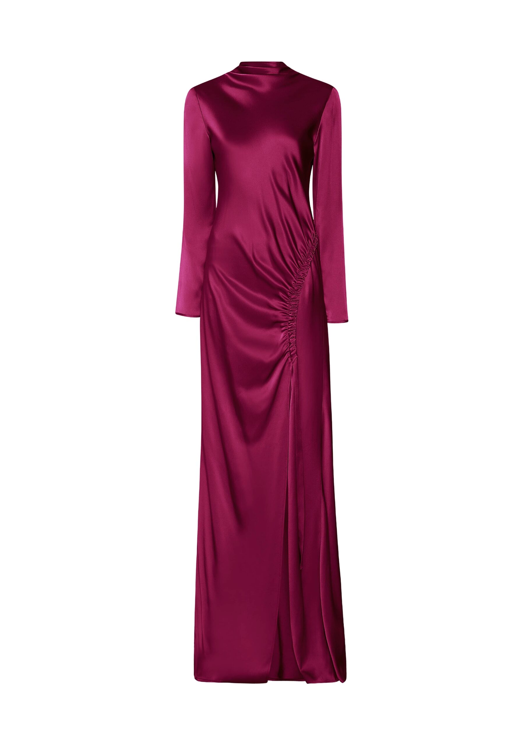 Satin Tab Gown in Berry