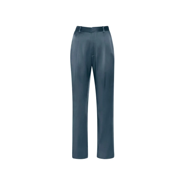 Satin Tapered Pleated Pant in Marine
