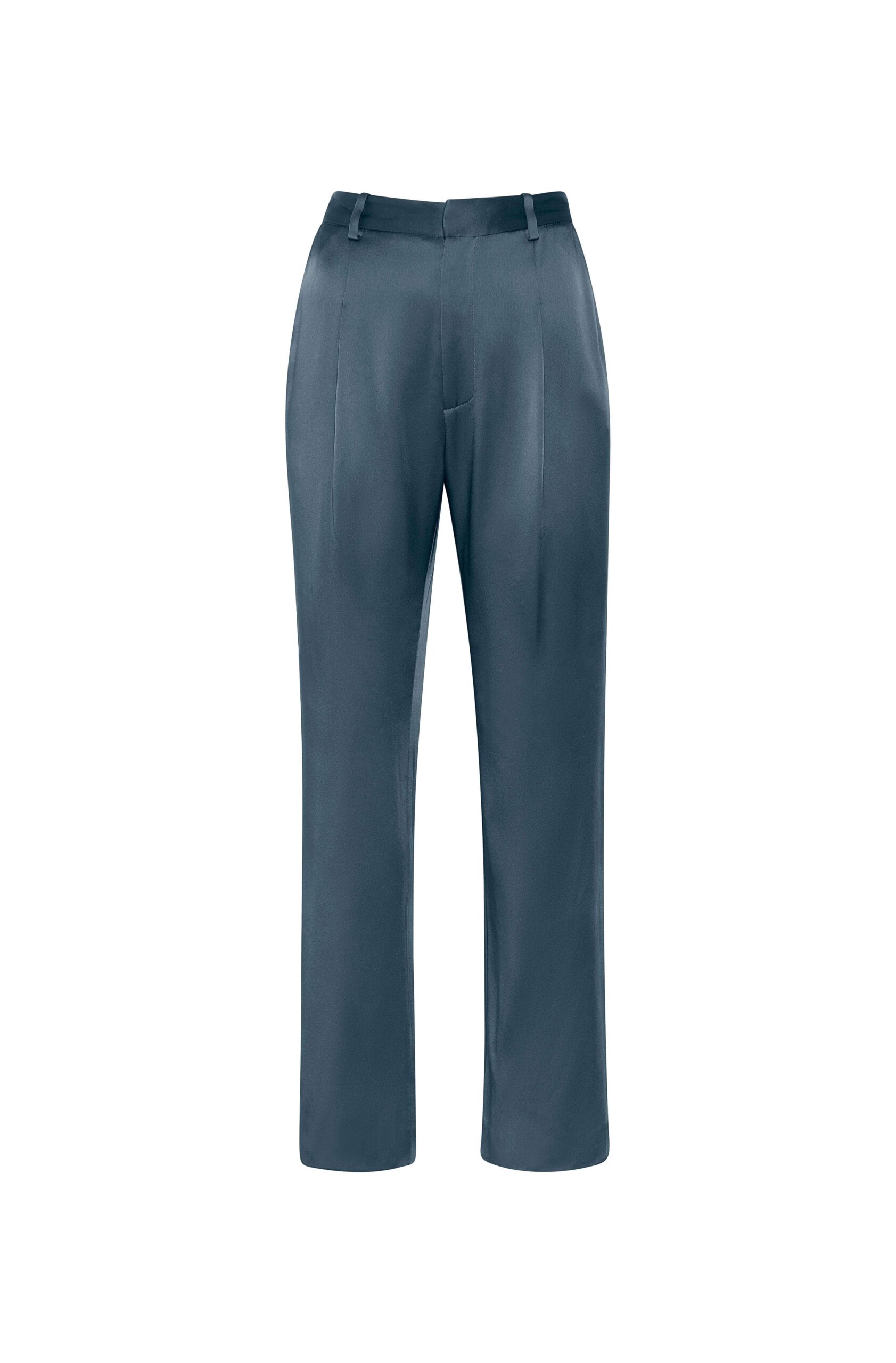 Satin Tapered Pleated Pant in Marine