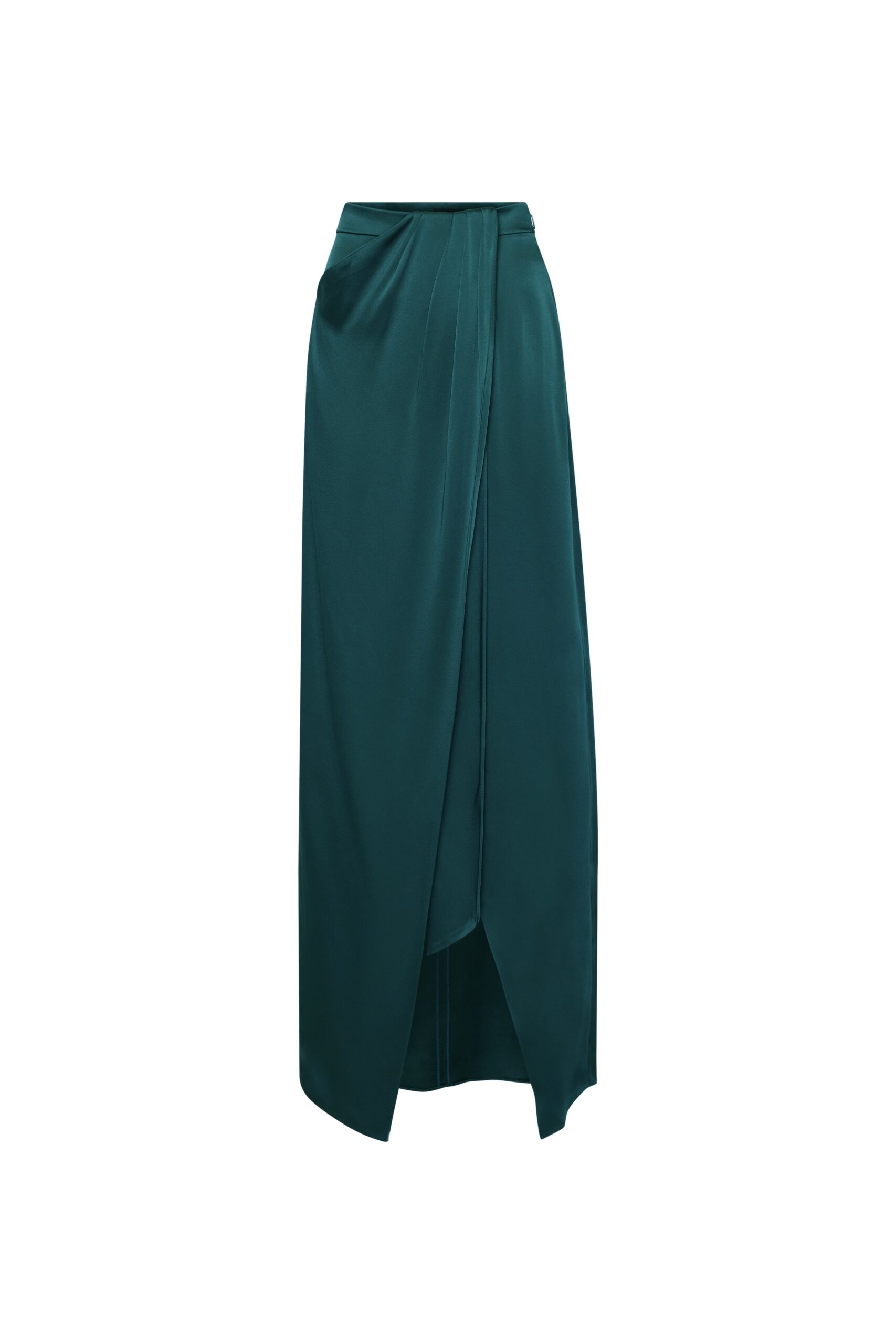 Satin Wrap Maxi Skirt in Emerald