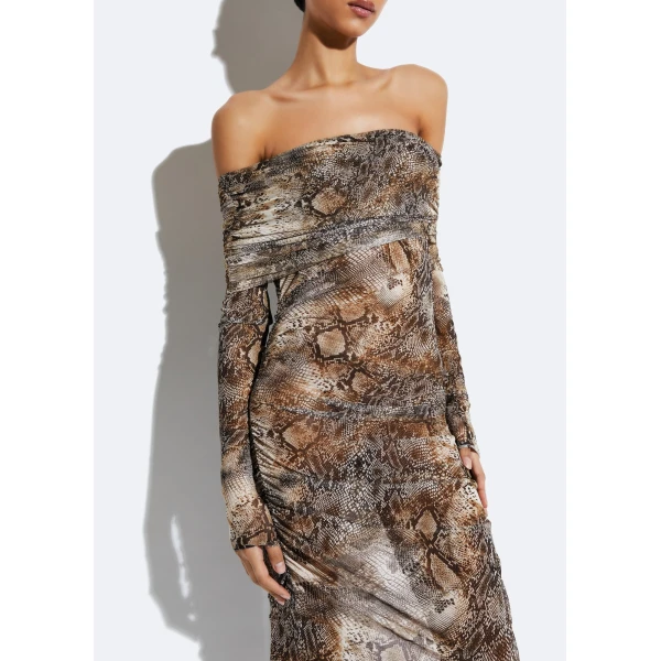 snake mesh off the shoulder dress