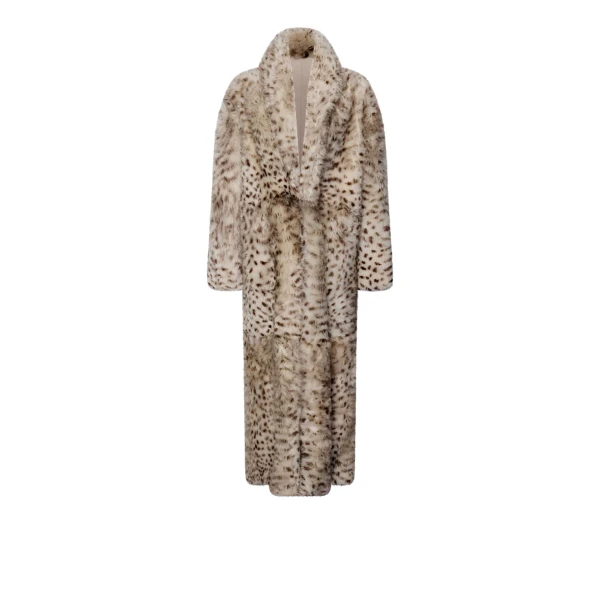 Snow Leopard Shearling Long Coat in Snow Leopard