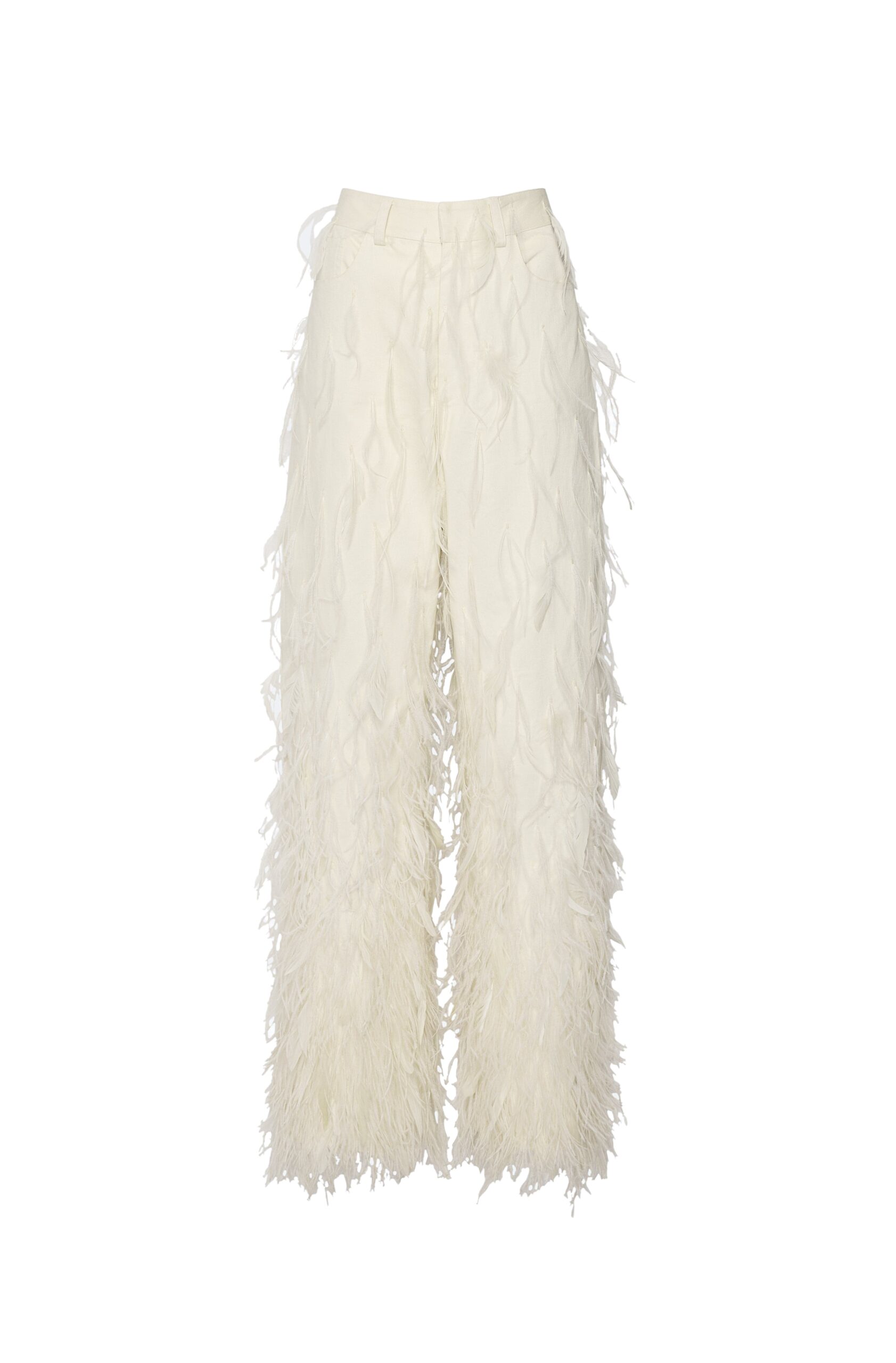 Stretch Cotton Twill Slouchy Pant With Feathers in Cream